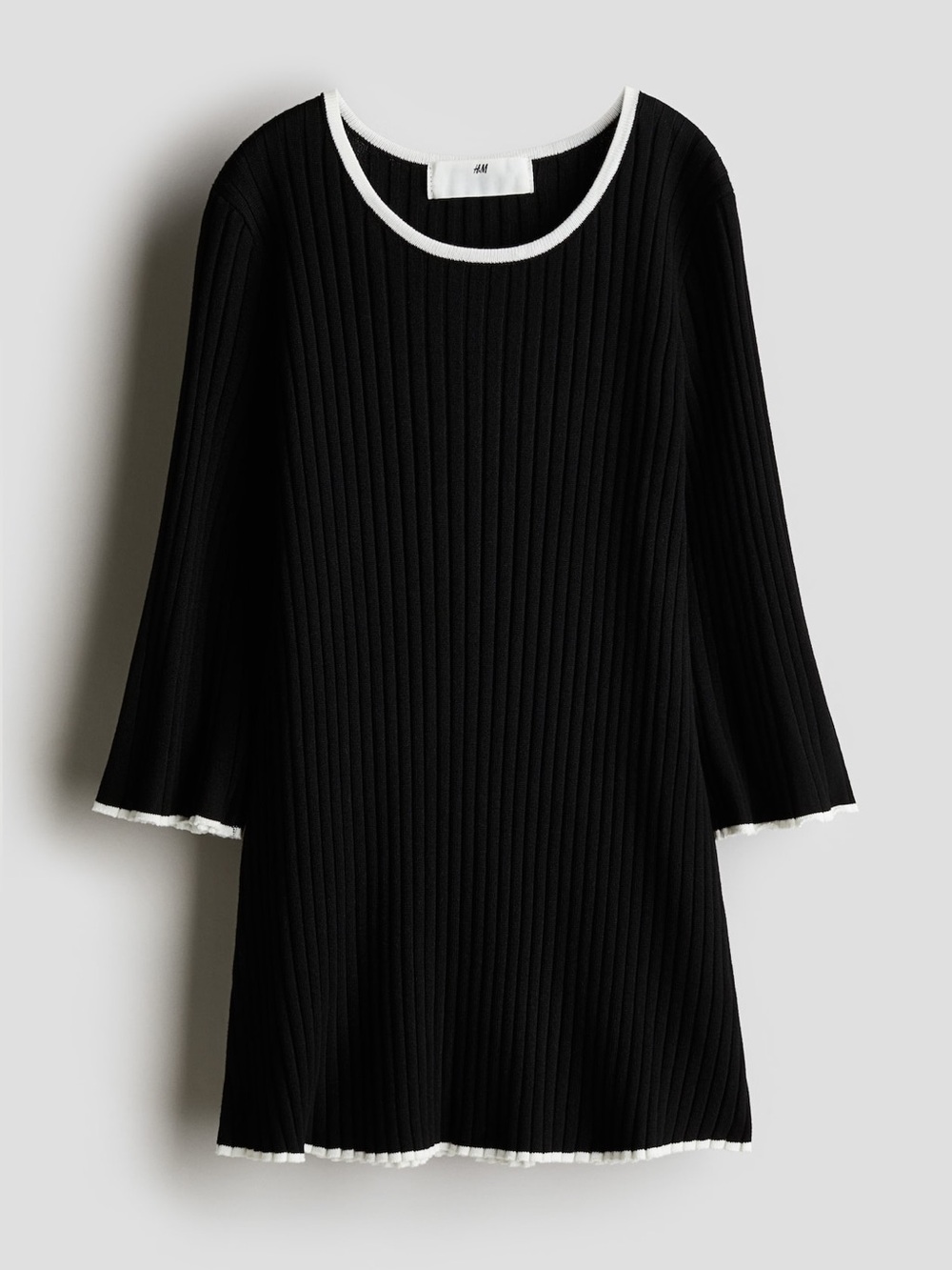 H&M Kids Ribbed Knit Dress Black with White Trim 5T / 6